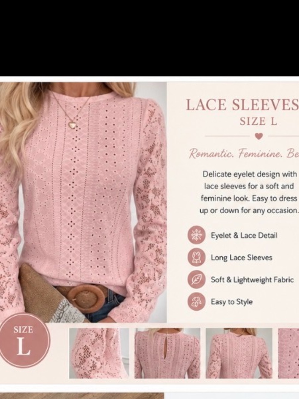 Lace sleeves size L casual shirt